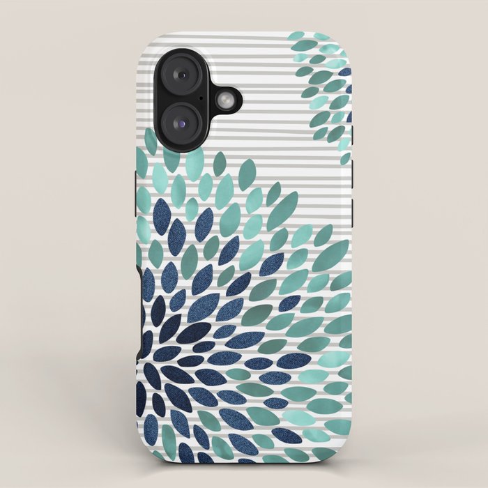 Blooms and Stripes, Aqua and Navy iPhone Case Gallery Image 1