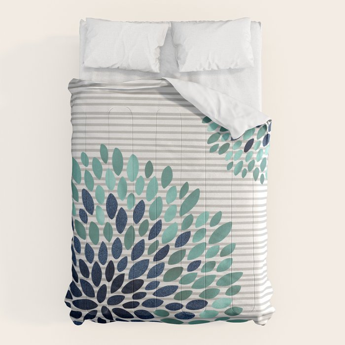 Blooms and Stripes, Aqua and Navy Comforter Gallery Image 6