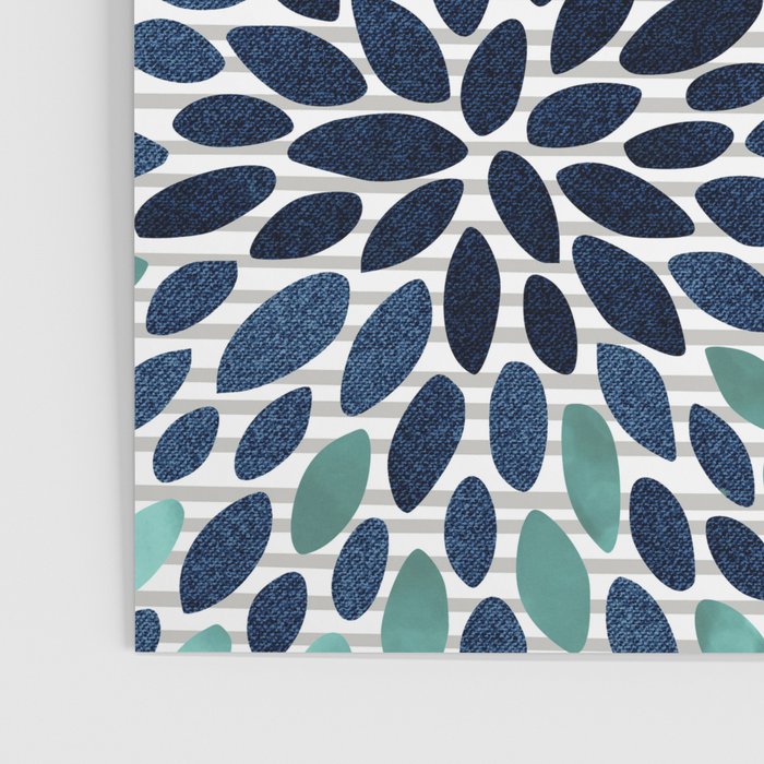 Blooms and Stripes, Aqua and Navy Poster Gallery Image 3