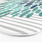 Blooms and Stripes, Aqua and Navy Bath Mat Gallery Image 3