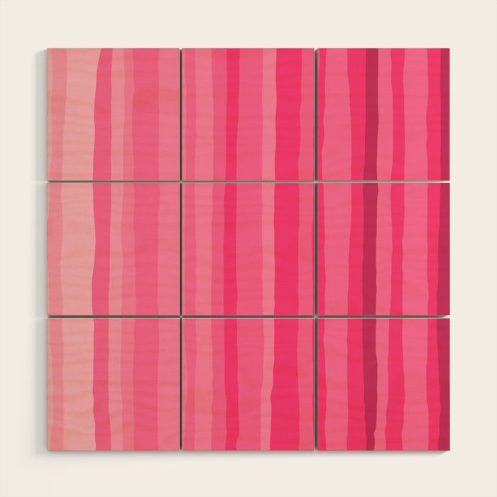Pinkshades Serrate Stripes Irregular Vertical Stripe Pattern in Pink Tones Wood Wall Art Gallery Image 1
