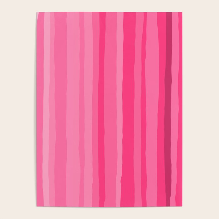 Pinkshades Serrate Stripes Irregular Vertical Stripe Pattern in Pink Tones Poster Gallery Image 1