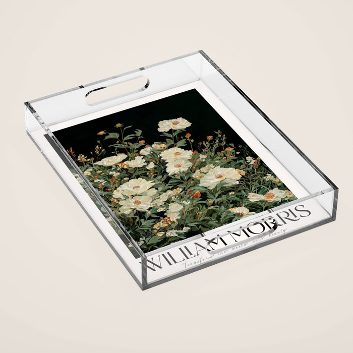 William Morris sage green Autumn Floral Print Art Nouveau maximalist wall art fall Flower Poster Acrylic Tray Gallery Image 1
