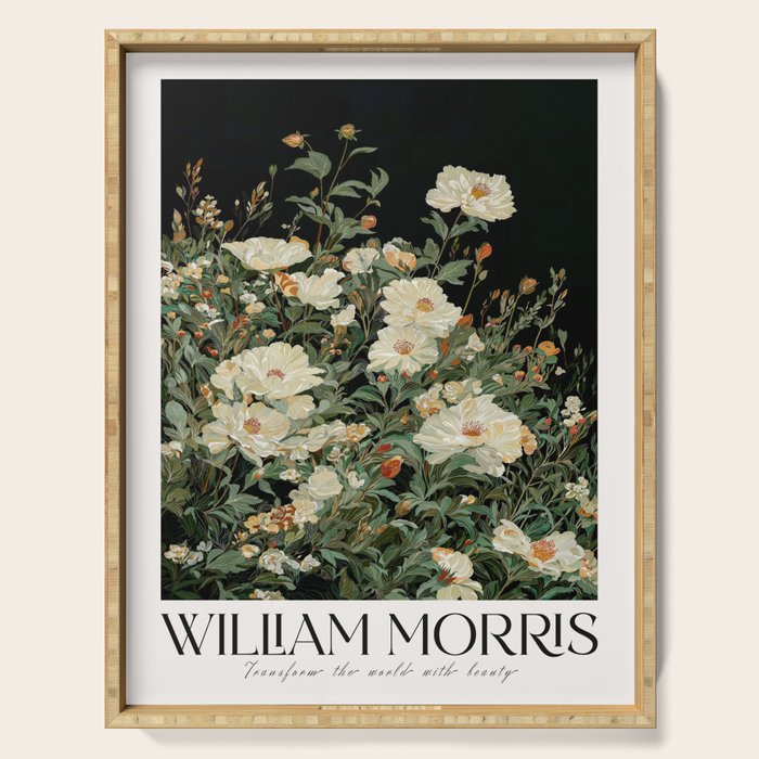 William Morris sage green Autumn Floral Print Art Nouveau maximalist wall art fall Flower Poster Serving Tray Gallery Image 1
