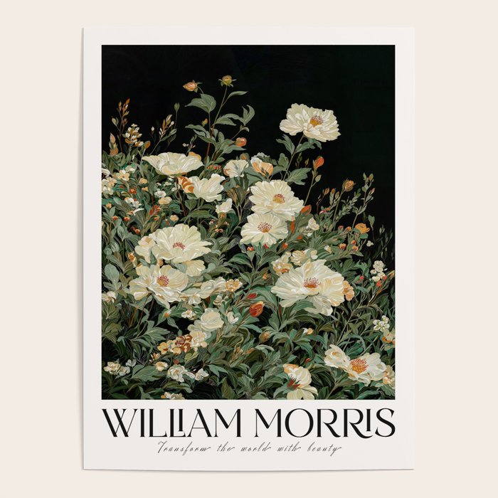 William Morris sage green Autumn Floral Print Art Nouveau maximalist wall art fall Flower Poster Poster Gallery Image 1