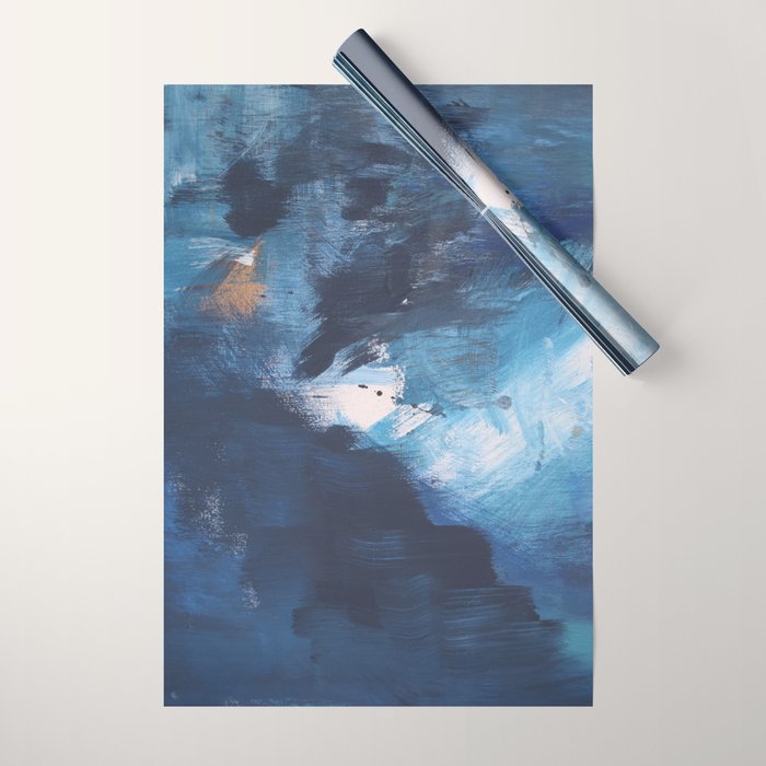 Ships in the Night: a vibrant abstract mixed-media piece in blues and golds by Alyssa Hamilton Art Wrapping Paper Gallery Image 1