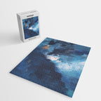 Ships in the Night: a vibrant abstract mixed-media piece in blues and golds by Alyssa Hamilton Art Jigsaw Puzzle Gallery Image 2