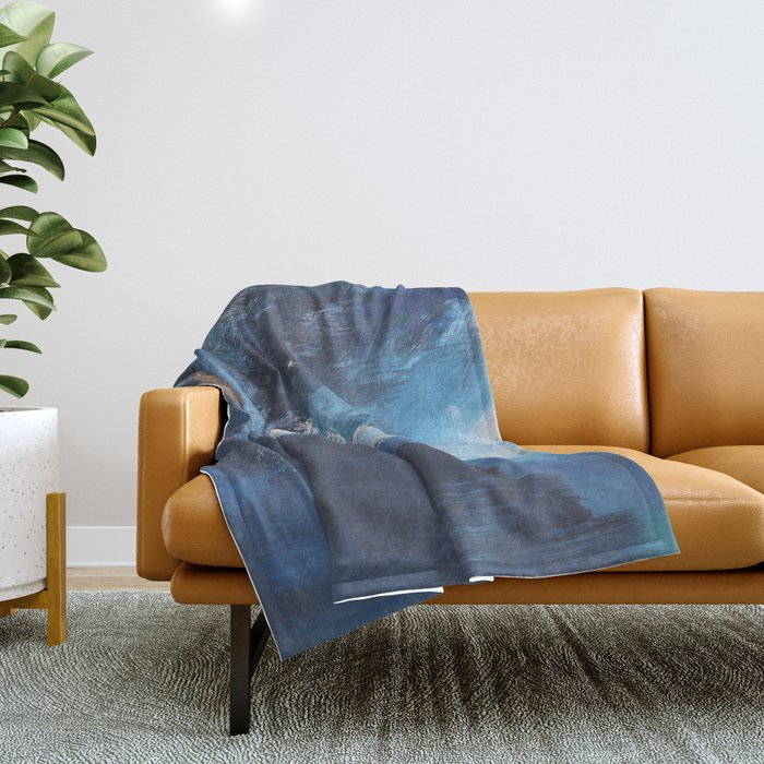 Ships in the Night: a vibrant abstract mixed-media piece in blues and golds by Alyssa Hamilton Art Throw Blanket Gallery Image 1