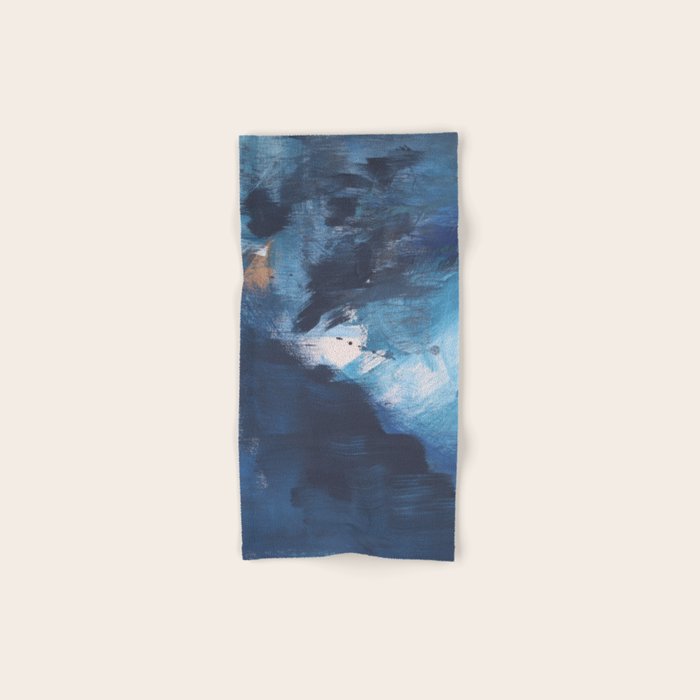 Ships in the Night: a vibrant abstract mixed-media piece in blues and golds by Alyssa Hamilton Art Towels Gallery Image 1