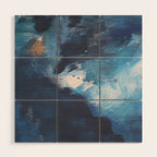 Ships in the Night: a vibrant abstract mixed-media piece in blues and golds by Alyssa Hamilton Art Wood Wall Art Gallery Image 1