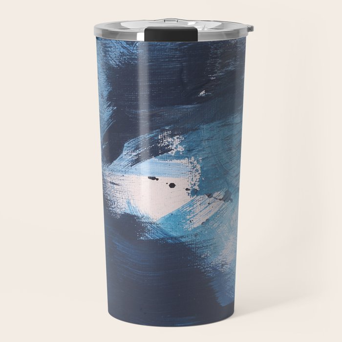 Ships in the Night: a vibrant abstract mixed-media piece in blues and golds by Alyssa Hamilton Art Travel Mug Gallery Image 1
