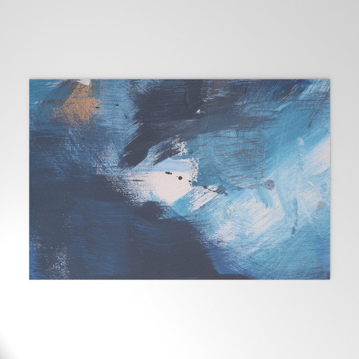 Ships in the Night: a vibrant abstract mixed-media piece in blues and golds by Alyssa Hamilton Art Welcome Mat Gallery Image 1