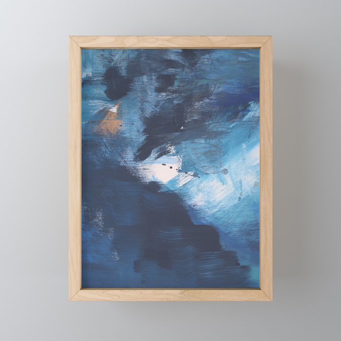 Ships in the Night: a vibrant abstract mixed-media piece in blues and golds by Alyssa Hamilton Art Mini Art Print Gallery Image 1