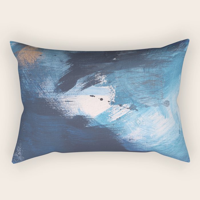 Ships in the Night: a vibrant abstract mixed-media piece in blues and golds by Alyssa Hamilton Art Rectangular Pillow Gallery Image 1