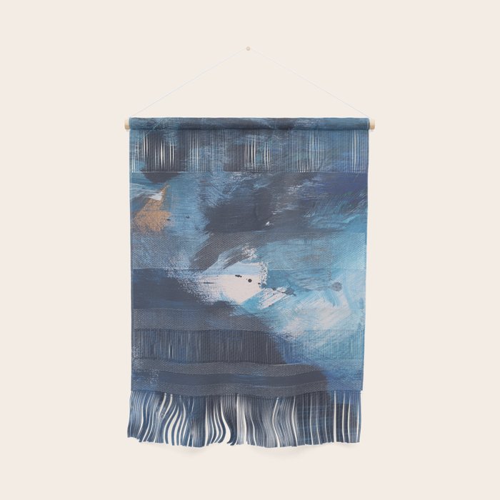 Ships in the Night: a vibrant abstract mixed-media piece in blues and golds by Alyssa Hamilton Art Wall Hanging Gallery Image 1