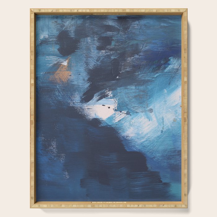 Ships in the Night: a vibrant abstract mixed-media piece in blues and golds by Alyssa Hamilton Art Serving Tray Gallery Image 1