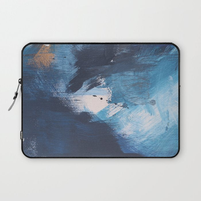 Ships in the Night: a vibrant abstract mixed-media piece in blues and golds by Alyssa Hamilton Art Laptop Sleeve Gallery Image 1