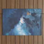 Ships in the Night: a vibrant abstract mixed-media piece in blues and golds by Alyssa Hamilton Art Outdoor Rug Gallery Image 1
