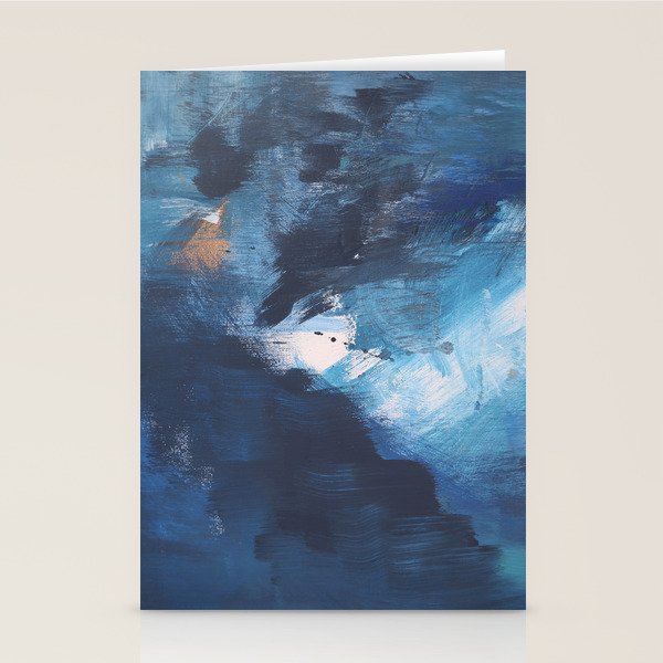 Ships in the Night: a vibrant abstract mixed-media piece in blues and golds by Alyssa Hamilton Art Stationery Card Gallery Image 1
