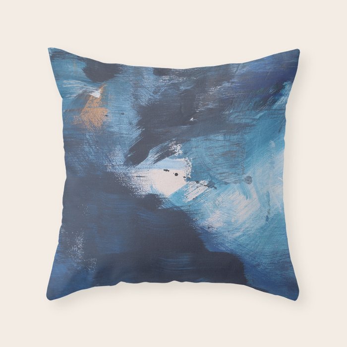 Ships in the Night: a vibrant abstract mixed-media piece in blues and golds by Alyssa Hamilton Art Throw Pillow Gallery Image 6
