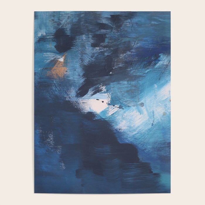 Ships in the Night: a vibrant abstract mixed-media piece in blues and golds by Alyssa Hamilton Art Poster Gallery Image 1