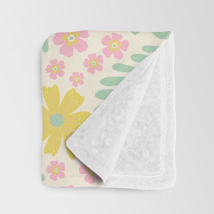 Whimsical Flora - White, Light green, Light Pink, Yellow  Throw Blanket Gallery Image 3