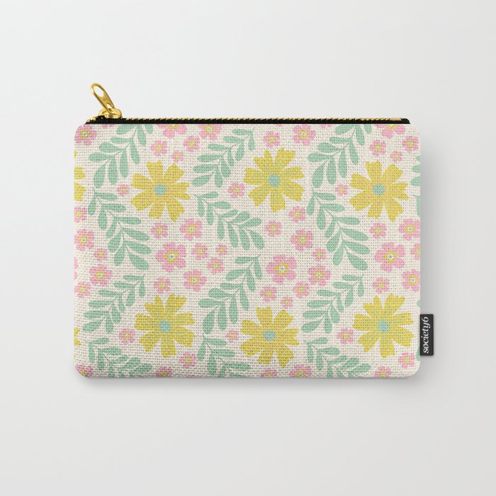 Whimsical Flora - White, Light green, Light Pink, Yellow  Carry All Pouch Gallery Image 1