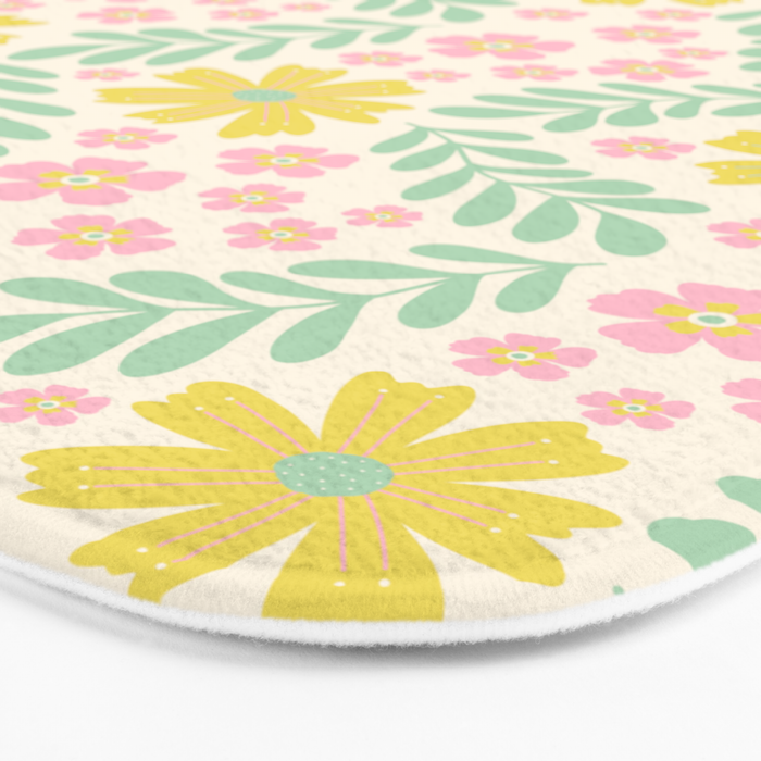 Whimsical Flora - White, Light green, Light Pink, Yellow  Bath Mat Gallery Image 3