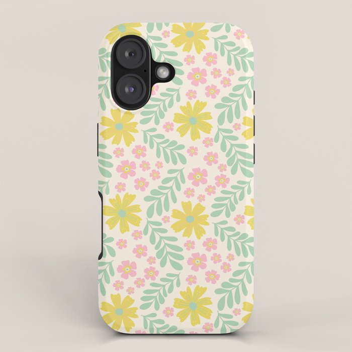 Whimsical Flora - White, Light green, Light Pink, Yellow  iPhone Case Gallery Image 1