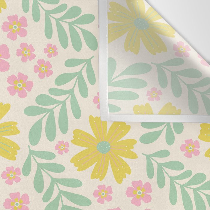 Whimsical Flora - White, Light green, Light Pink, Yellow  Wall Tapestry Gallery Image 3