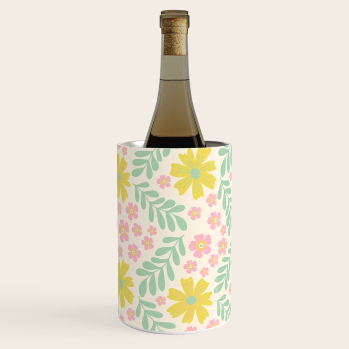 Whimsical Flora - White, Light green, Light Pink, Yellow  Wine Chiller Gallery Image 1