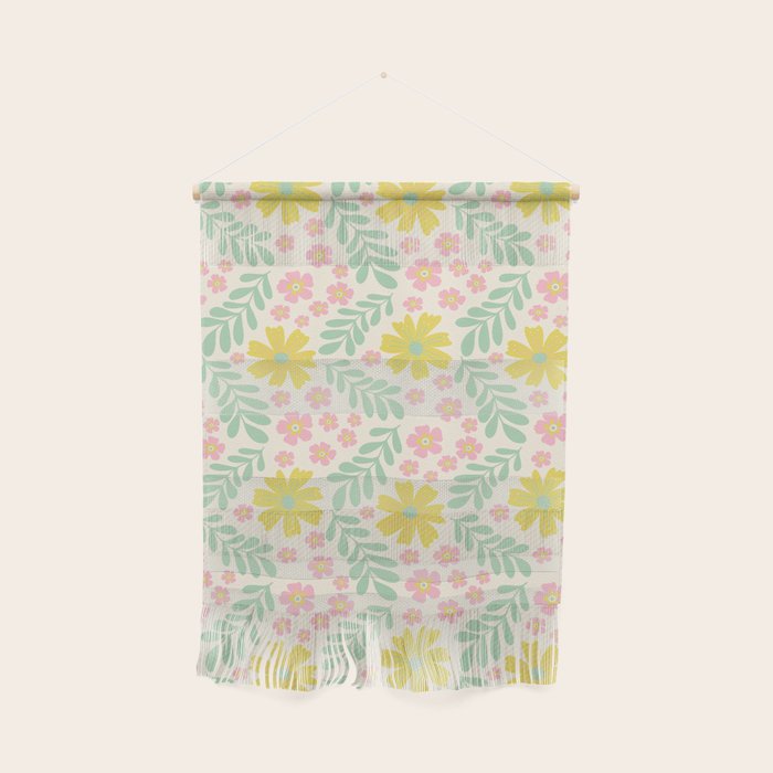 Whimsical Flora - White, Light green, Light Pink, Yellow  Wall Hanging Gallery Image 1