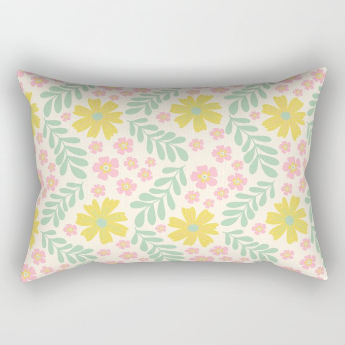 Whimsical Flora - White, Light green, Light Pink, Yellow  Rectangular Pillow Gallery Image 2