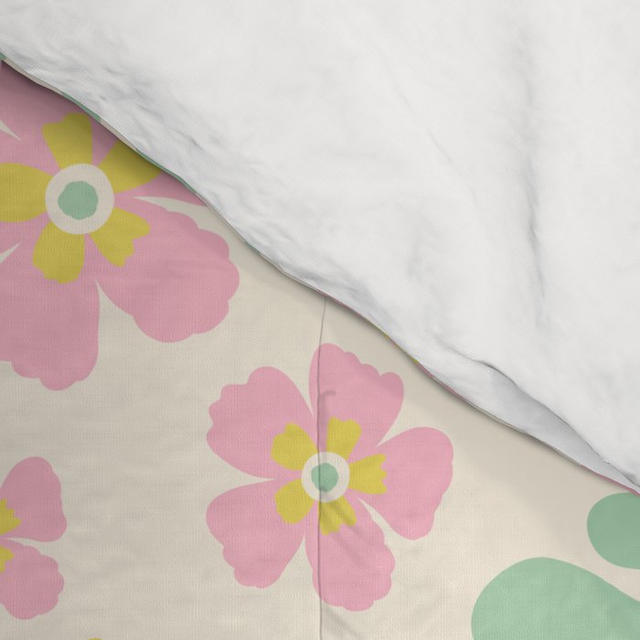 Whimsical Flora - White, Light green, Light Pink, Yellow  Comforter Gallery Image 4