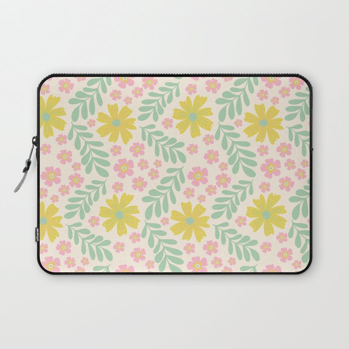 Whimsical Flora - White, Light green, Light Pink, Yellow  Laptop Sleeve Gallery Image 1