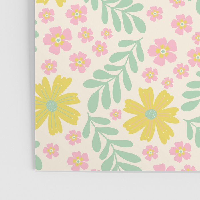 Whimsical Flora - White, Light green, Light Pink, Yellow  Poster Gallery Image 3