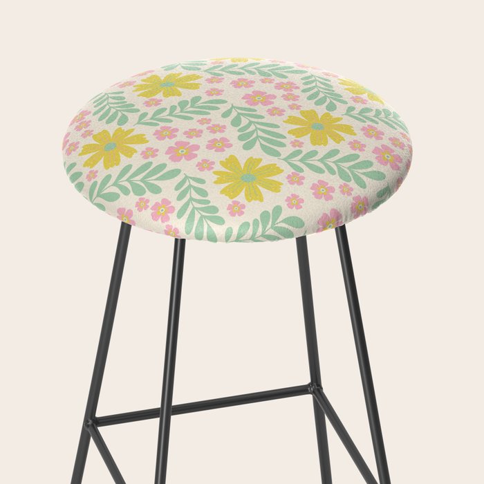 Whimsical Flora - White, Light green, Light Pink, Yellow  Stool Gallery Image 2