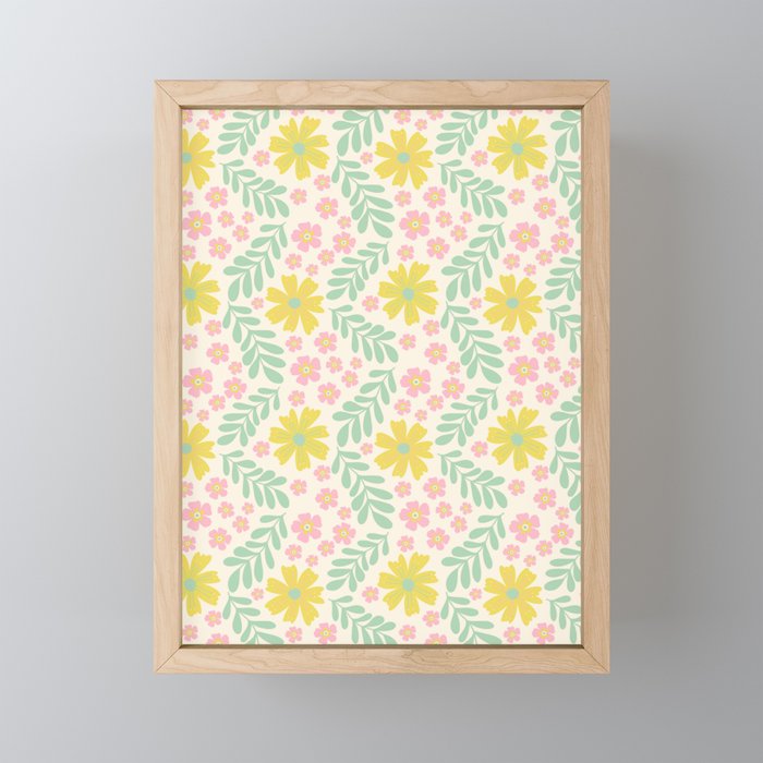 Whimsical Flora - White, Light green, Light Pink, Yellow  Mini Art Print Gallery Image 1