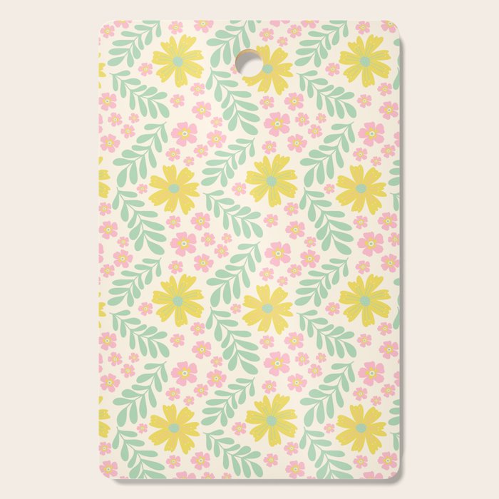 Whimsical Flora - White, Light green, Light Pink, Yellow  Cutting Board Gallery Image 1