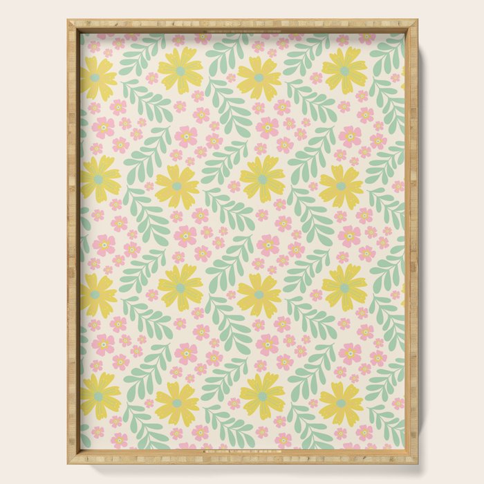 Whimsical Flora - White, Light green, Light Pink, Yellow  Serving Tray Gallery Image 1