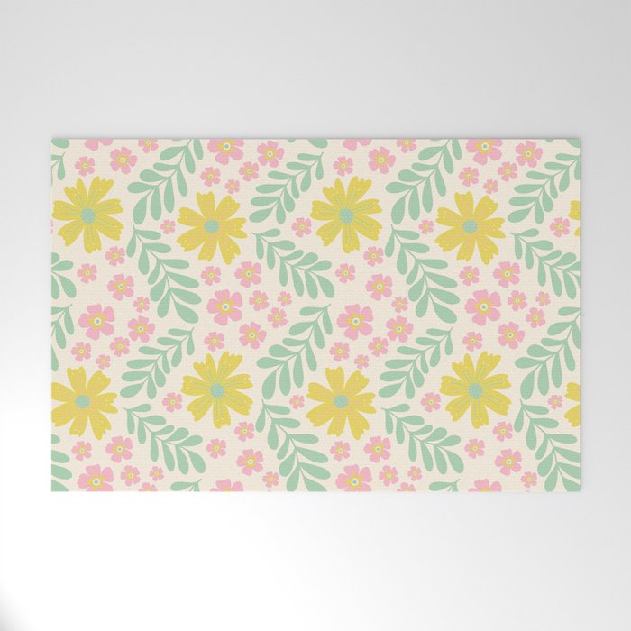 Whimsical Flora - White, Light green, Light Pink, Yellow  Welcome Mat Gallery Image 1