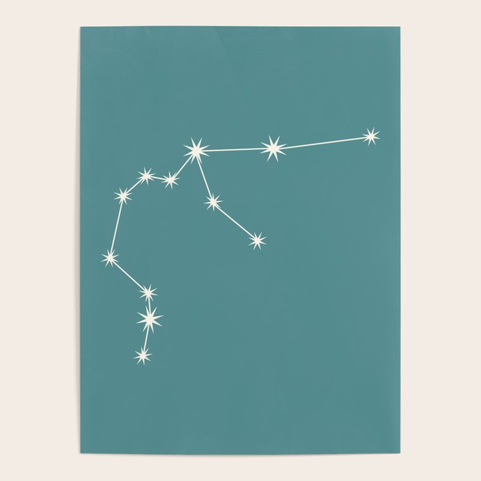 Aquarius Zodiac Star Constellation Line Art Teal Poster Gallery Image 4