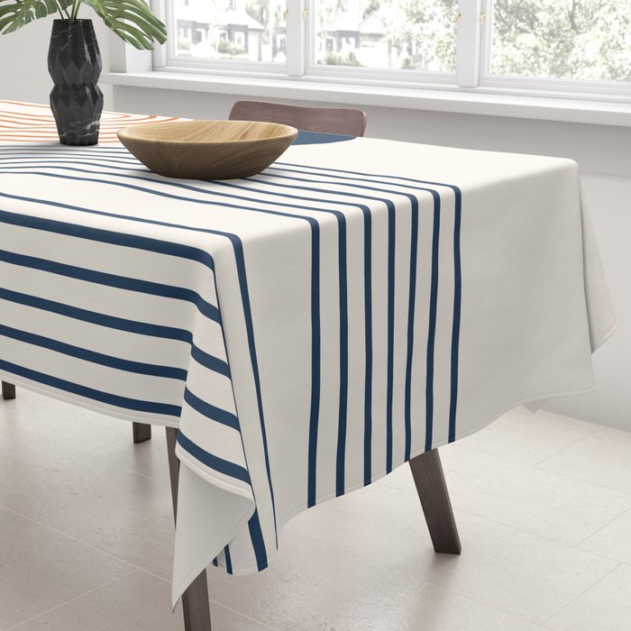 Mid Century Modern Geometric 199 in Navy Blue Orange Tablecloth Gallery Image 3
