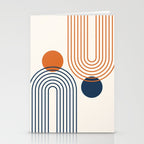 Mid Century Modern Geometric 199 in Navy Blue Orange Stationery Card Gallery Image 2