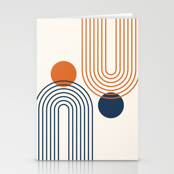 Mid Century Modern Geometric 199 in Navy Blue Orange Stationery Card Gallery Image 2