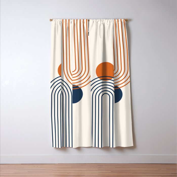 Mid Century Modern Geometric 199 in Navy Blue Orange Window Curtain Gallery Image 3