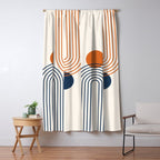 Mid Century Modern Geometric 199 in Navy Blue Orange Window Curtain Gallery Image 5