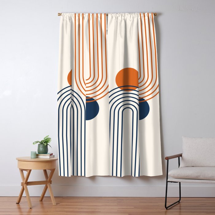 Mid Century Modern Geometric 199 in Navy Blue Orange Window Curtain Gallery Image 5
