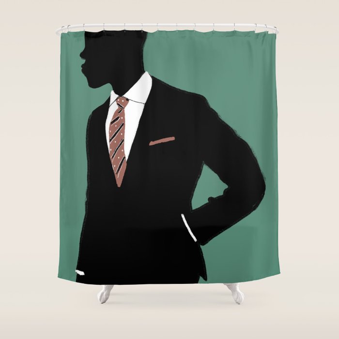 Man in Suit with Red Tie - Masculine Art Print  Shower Curtain Gallery Image 1