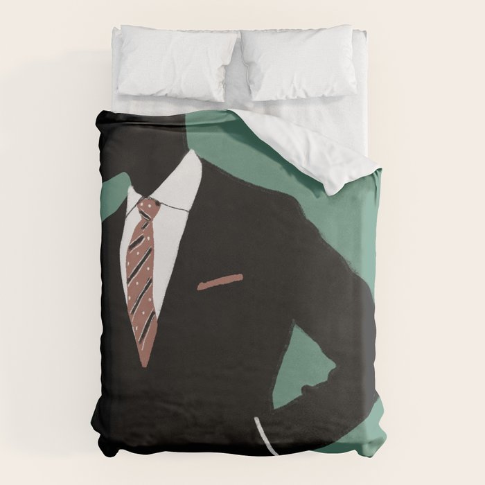 Man in Suit with Red Tie - Masculine Art Print  Duvet Cover Gallery Image 1